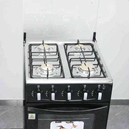 Gas Range with Double-Layer Glass Door, 4 Burners, Cast Iron Rack, 60L Capacity, Dedicated LPG