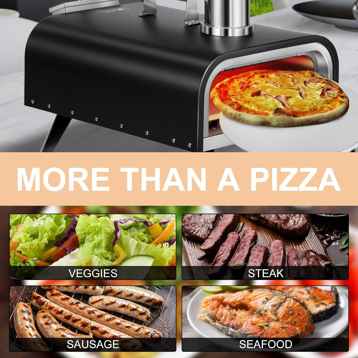 Pizza Oven Outdoor Wood Fired and Gas Pizza Oven 12 Multi-Fuel Pizza Oven, Portable Pizza Maker Oven Grill for outside Backyard, with Gas Burner, Wood Tray, Oven Gloves, Peel, and Cutter