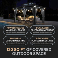 12'X10' Hardtop Gazebo, Aluminum Permanent Pavilion with Polycarbonate Double Roof, Removable Curtains & Mosquito Netting for Patio, Garden, Lawn, Upgrade Your Outdoors: Heavy Duty Hardtop Gazebo — Results & Stats