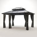 Hardtop Gazebo Built for All-Weather Outdoor Living, 12x10 Aluminum Frame, Polycarbonate Double Roof, Netting