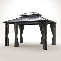 12'X10' Hardtop Gazebo, Aluminum Permanent Pavilion with Polycarbonate Double Roof, Removable Curtains & Mosquito Netting for Patio, Garden, Lawn, Upgrade Your Outdoors: Heavy Duty Hardtop Gazebo — Studio Shot