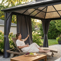 12'X10' Hardtop Gazebo, Aluminum Permanent Pavilion with Polycarbonate Double Roof, Removable Curtains & Mosquito Netting for Patio, Garden, Lawn, Upgrade Your Outdoors: Heavy Duty Hardtop Gazebo — Lifestyle