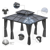 12'X10' Hardtop Gazebo, Aluminum Permanent Pavilion with Polycarbonate Double Roof, Removable Curtains & Mosquito Netting for Patio, Garden, Lawn, Upgrade Your Outdoors: Heavy Duty Hardtop Gazebo — How It Works