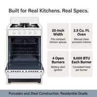 20 In. 2.5 Cu. Ft. Gas Range in White — Results & Stats