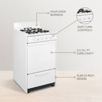 20 In. 2.5 Cu. Ft. Gas Range in White — infographic