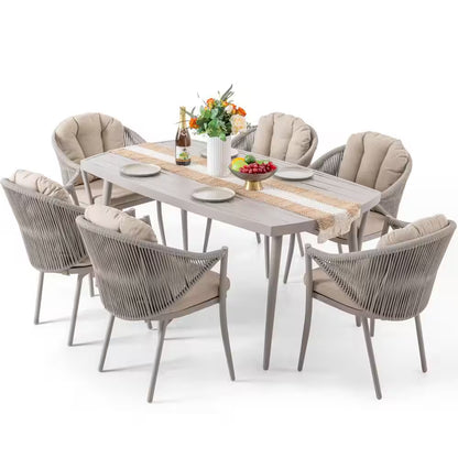 7-Piece Aluminum Outdoor Dining Set with Beige Cushion