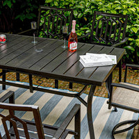 7Pcs Outdoor Dining Set Rectangular Table Patio Dining Set Rattan Wicker Chairs