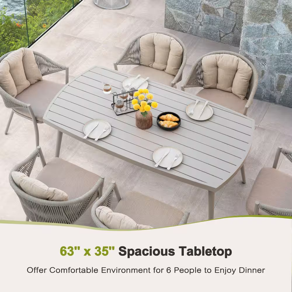 7-Piece Aluminum Outdoor Dining Set with Beige Cushion