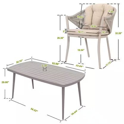 7-Piece Aluminum Outdoor Dining Set with Beige Cushion