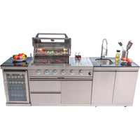 Outdoor Kitchen Island Built for Backyard Entertaining, Gas Grill, Sink, Refrigerator, 104 Inch
