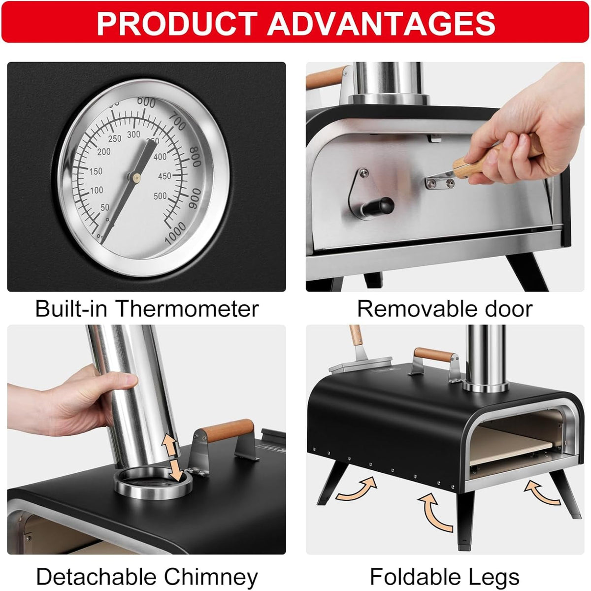 Pizza Oven Outdoor Wood Fired and Gas Pizza Oven 12 Multi-Fuel Pizza Oven, Portable Pizza Maker Oven Grill for outside Backyard, with Gas Burner, Wood Tray, Oven Gloves, Peel, and Cutter