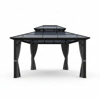 Hardtop Gazebo Built for All-Weather Outdoor Living, 12x10 Aluminum Frame, Polycarbonate Double Roof, Netting