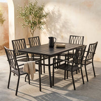 7-Piece Black Iron Outdoor Dining Set — Studio Shot