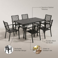 7-Piece Black Iron Outdoor Dining Set — infographic