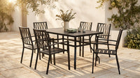 7-Piece Black Iron Outdoor Dining Set — Lifestyle