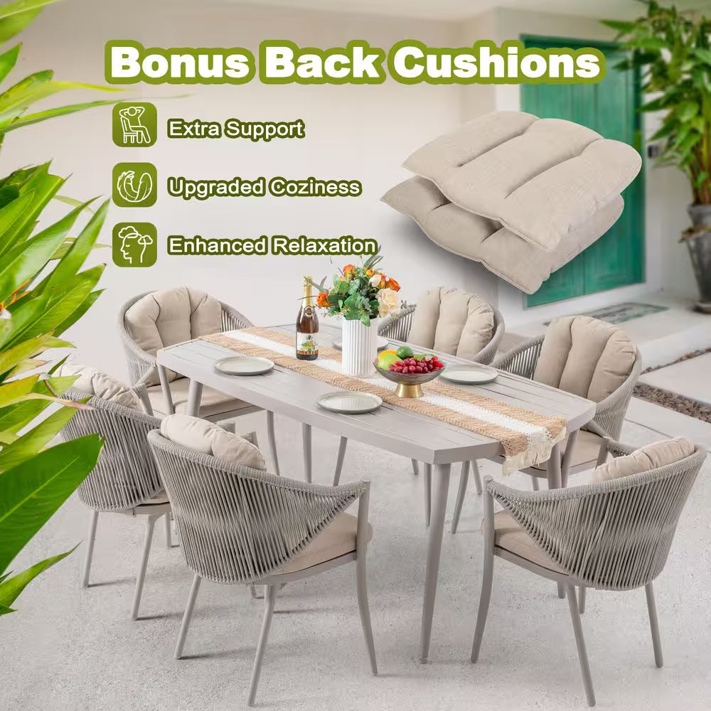 7-Piece Aluminum Outdoor Dining Set with Beige Cushion