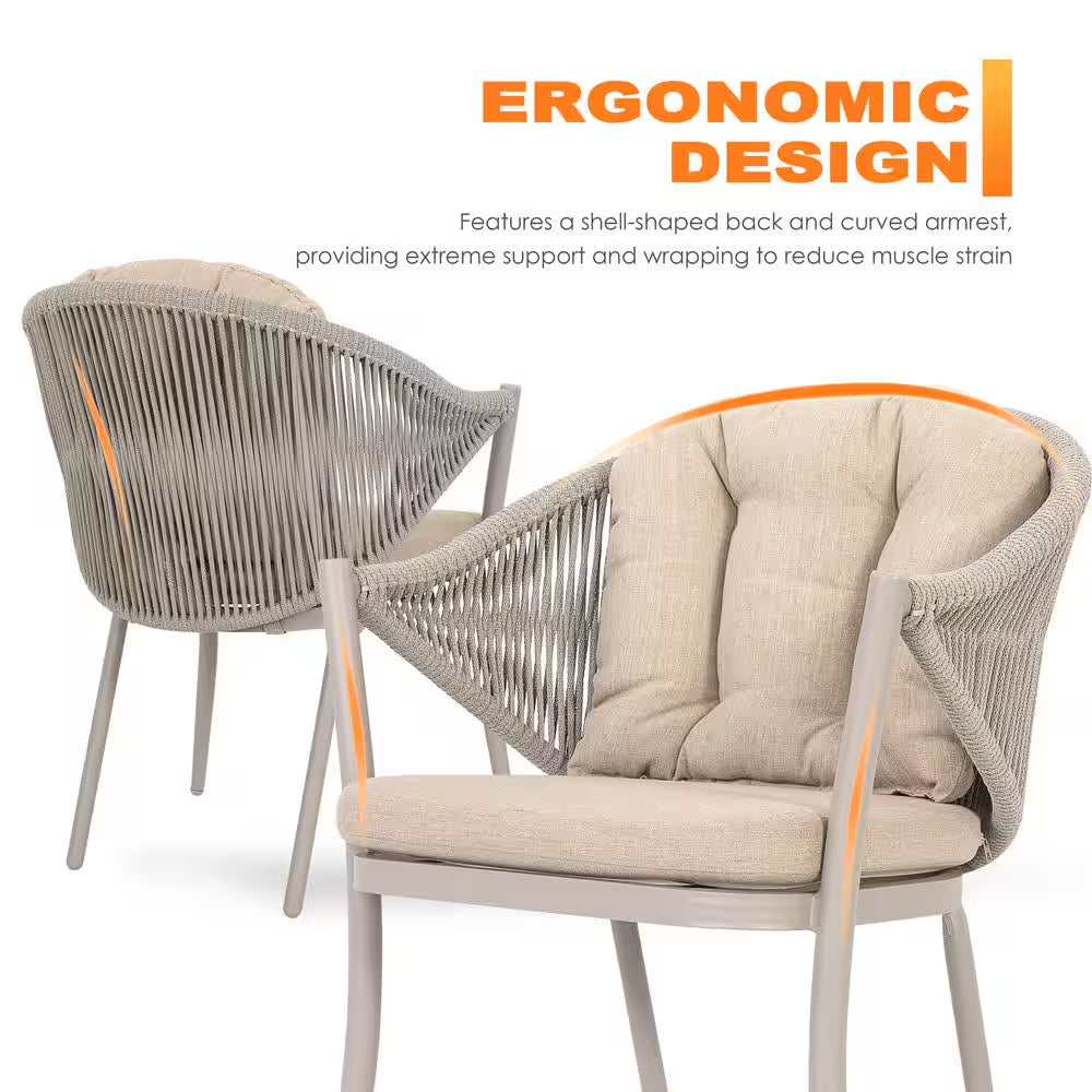7-Piece Aluminum Outdoor Dining Set with Beige Cushion