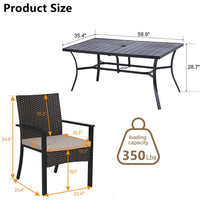 7Pcs Outdoor Dining Set Rectangular Table Patio Dining Set Rattan Wicker Chairs