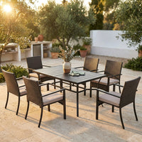 7Pcs Outdoor Dining Set Rectangular Table Patio Dining Set Rattan Wicker Chairs — Studio Shot