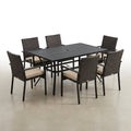 Outdoor Dining Set Built for Patio Entertaining, 7 Piece Rattan Wicker, Rectangular Table, Umbrella Ready