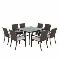 Outdoor Dining Set Built for Patio Entertaining, 7 Piece Rattan Wicker, Rectangular Table, Umbrella Ready
