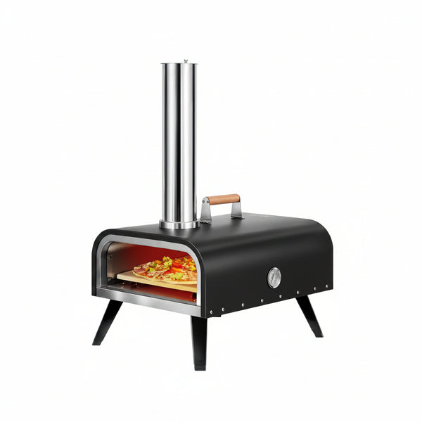 Pizza Oven Outdoor Wood Fired and Gas Pizza Oven 12 Multi-Fuel Pizza Oven, Portable Pizza Maker Oven Grill for outside Backyard, with Gas Burner, Wood Tray, Oven Gloves, Peel, and Cutter