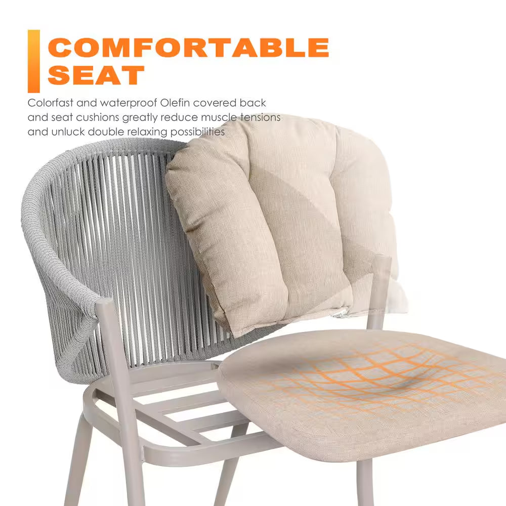 7-Piece Aluminum Outdoor Dining Set with Beige Cushion