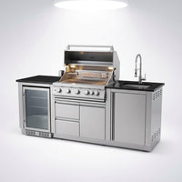 Outdoor Kitchen Island Built for Backyard Entertaining, Gas Grill, Sink, Refrigerator, 104 Inch — Studio Shot