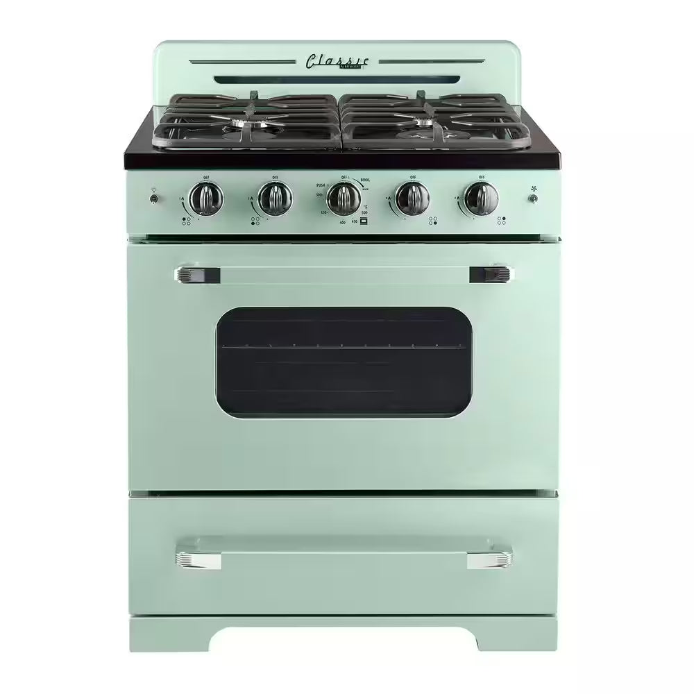 Classic Retro 30 In. 3.9 Cu. Ft. Retro Gas Range with Convection Oven in Summer Mint Green