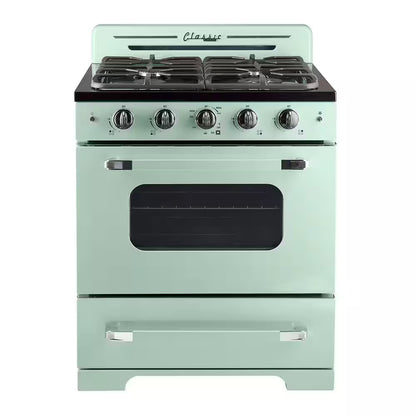 Classic Retro 30 In. 3.9 Cu. Ft. Retro Gas Range with Convection Oven in Summer Mint Green