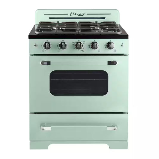 Classic Retro 30 In. 3.9 Cu. Ft. Retro Gas Range with Convection Oven in Summer Mint Green