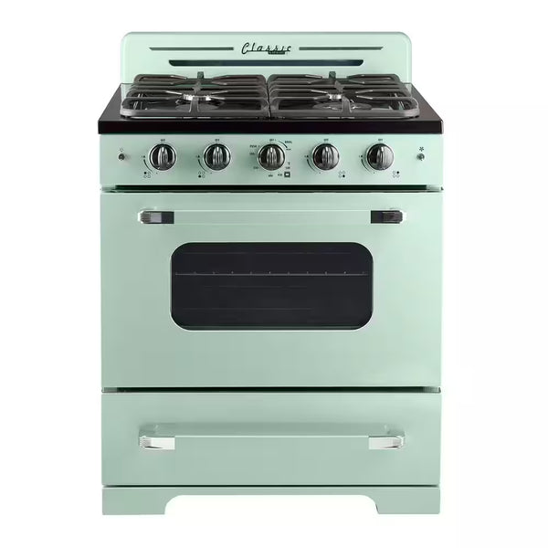 Classic Retro 30 In. 3.9 Cu. Ft. Retro Gas Range with Convection Oven in Summer Mint Green