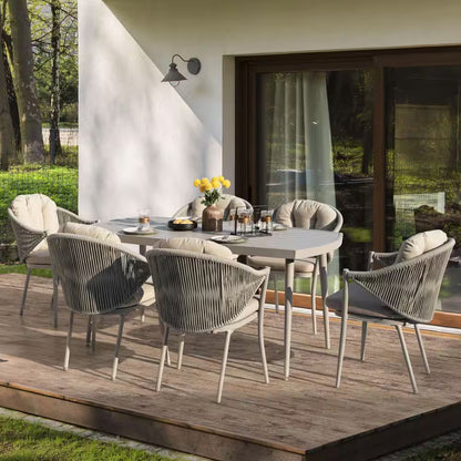 7-Piece Aluminum Outdoor Dining Set with Beige Cushion