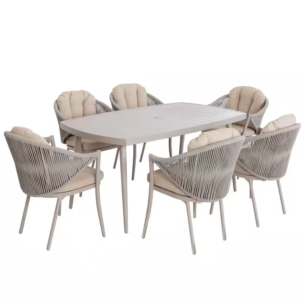 7-Piece Aluminum Outdoor Dining Set with Beige Cushion
