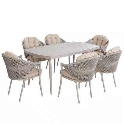 7-Piece Aluminum Outdoor Dining Set with Beige Cushion