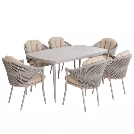 7-Piece Aluminum Outdoor Dining Set with Beige Cushion