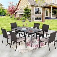 7Pcs Outdoor Dining Set Rectangular Table Patio Dining Set Rattan Wicker Chairs