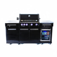 Outdoor Kitchen Island Built for All-Season Cooking, 70" Black Stainless Steel, Built-In Refrigerator, 4-Burner BBQ